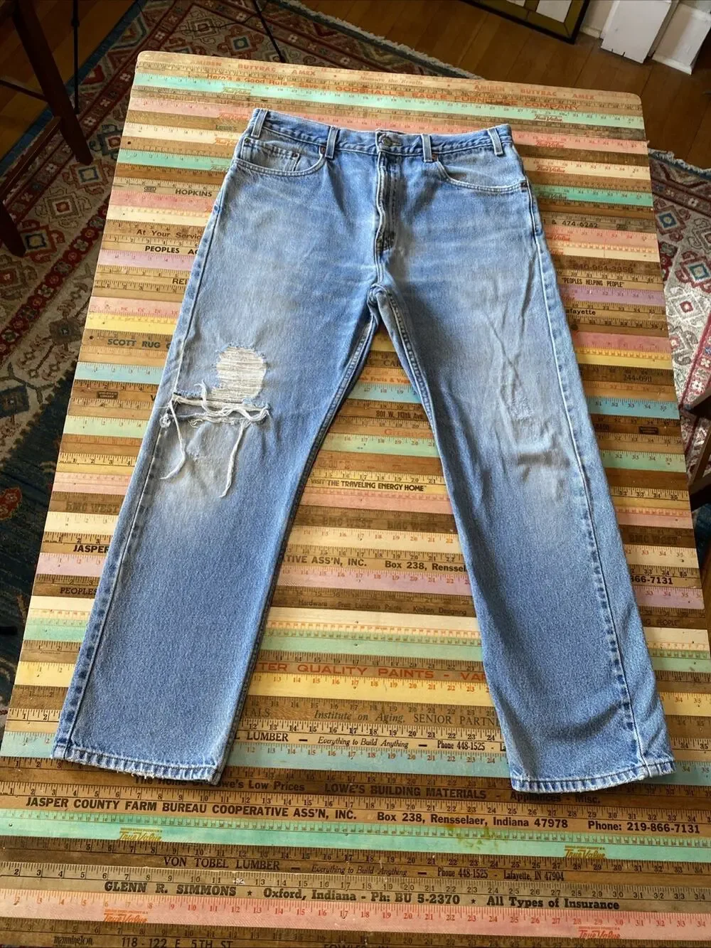Vintage Levis Jeans 505 Mens 38x30 Blue 90s Denim 505 Distress Fade Classic